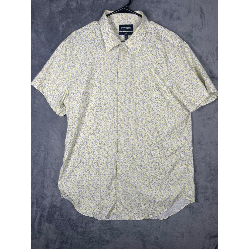 Bonobos Slim Fit Short Sleeve Shirt XL Long Yellow Floral Nylon Spandex Stretch